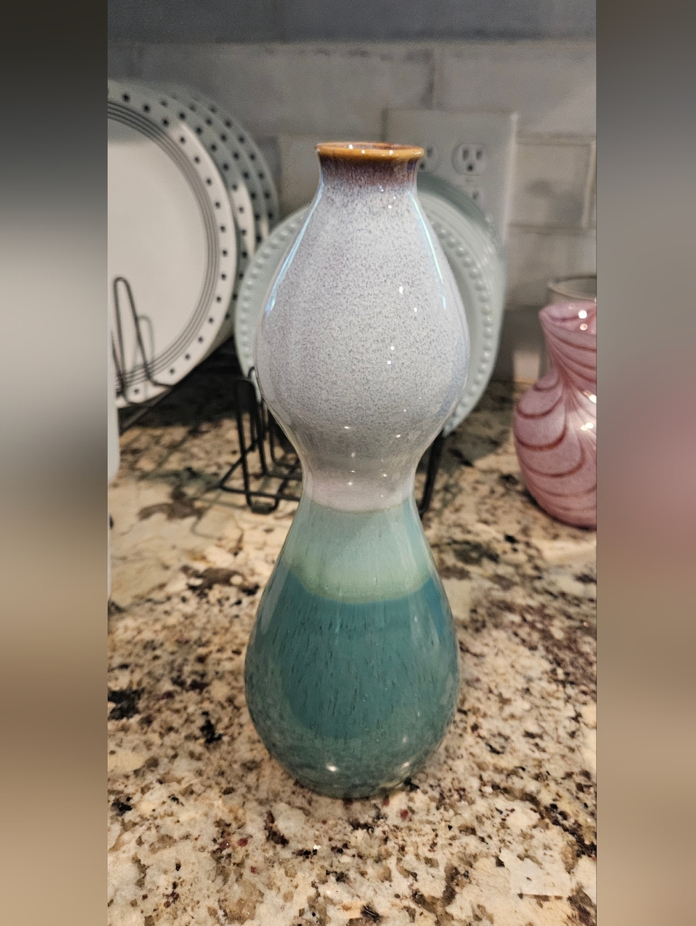 Glazed Two-Tone Ceramic Vase in Teal and Blue
